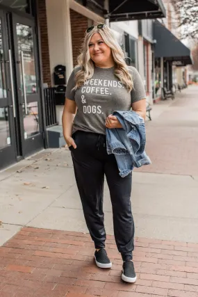 Weekends. Coffee. & Dogs. Graphic Tee- Charcoal