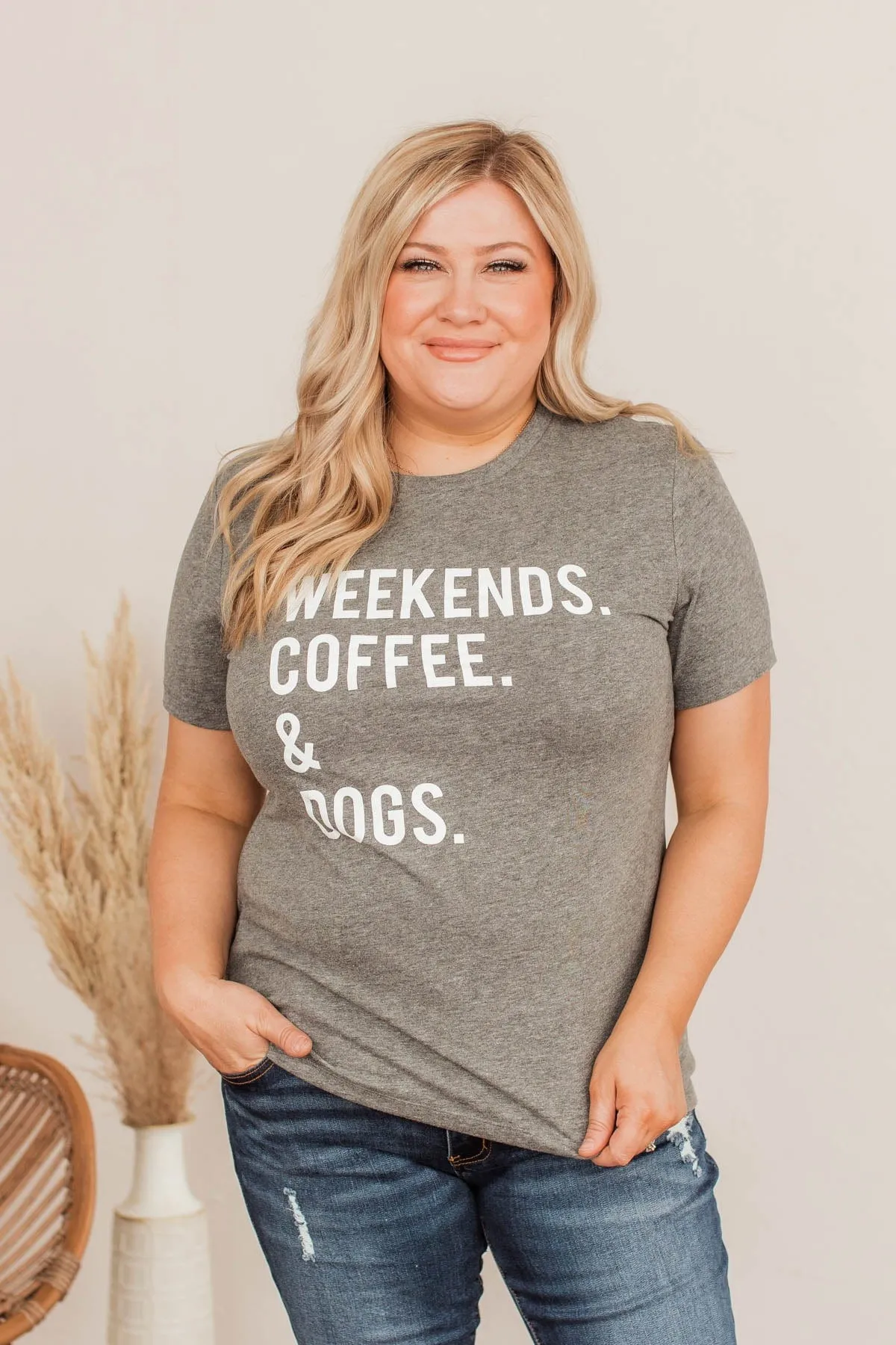 Weekends. Coffee. & Dogs. Graphic Tee- Charcoal