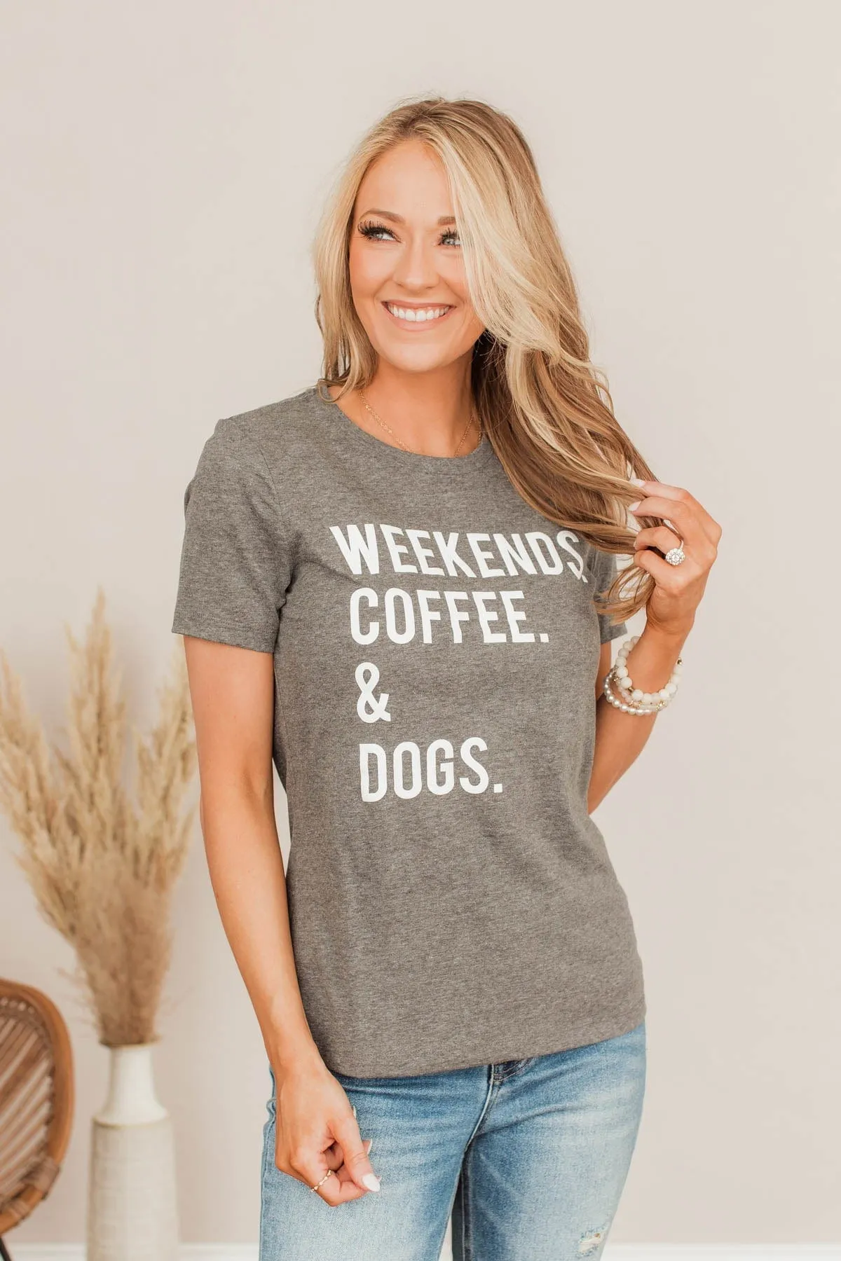 Weekends. Coffee. & Dogs. Graphic Tee- Charcoal