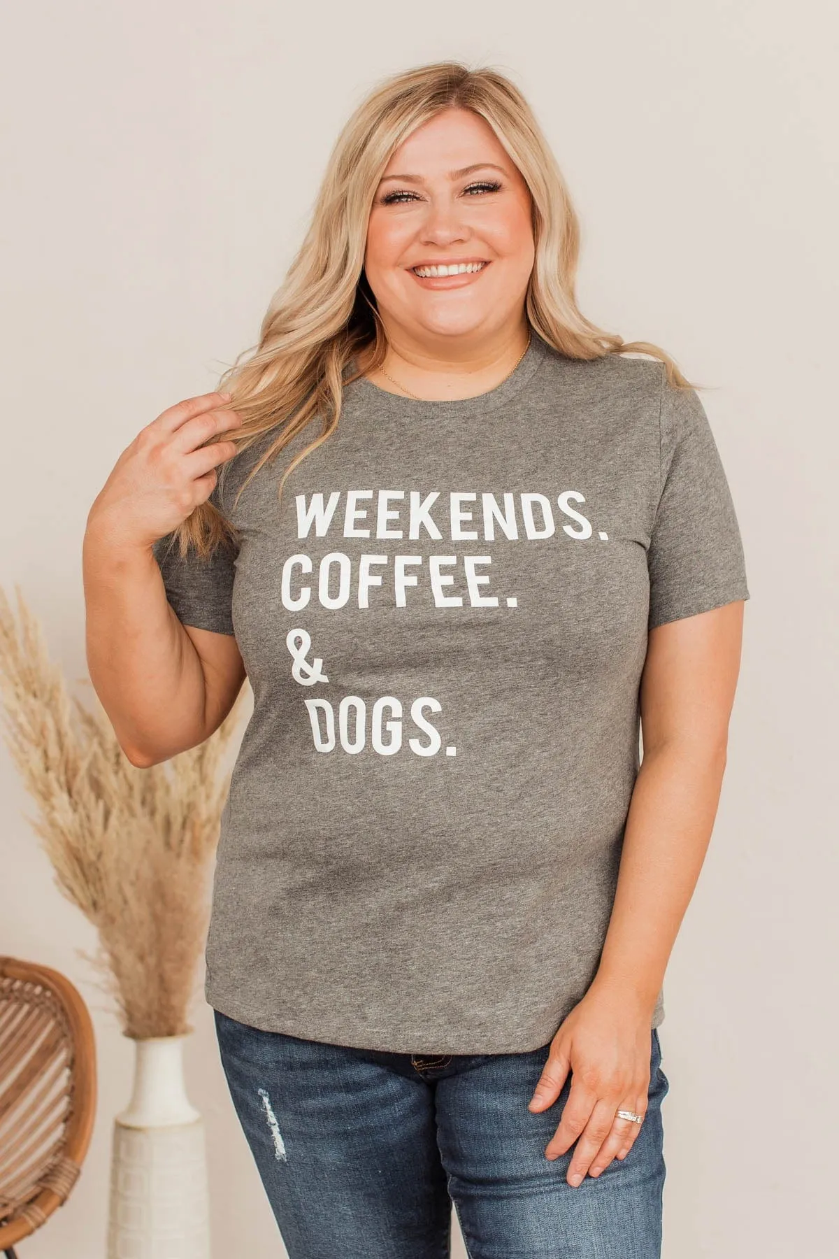 Weekends. Coffee. & Dogs. Graphic Tee- Charcoal