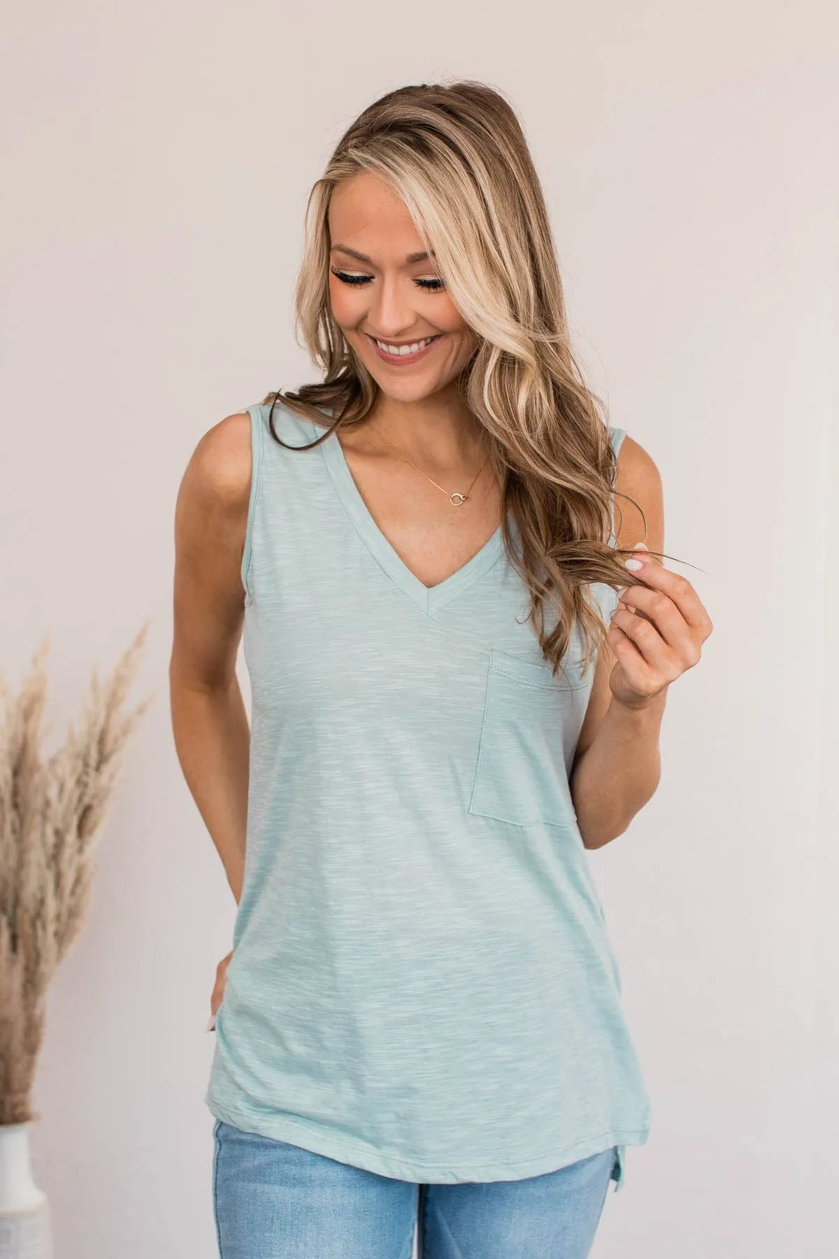 When You Look At Me Pocket Tank- Teal