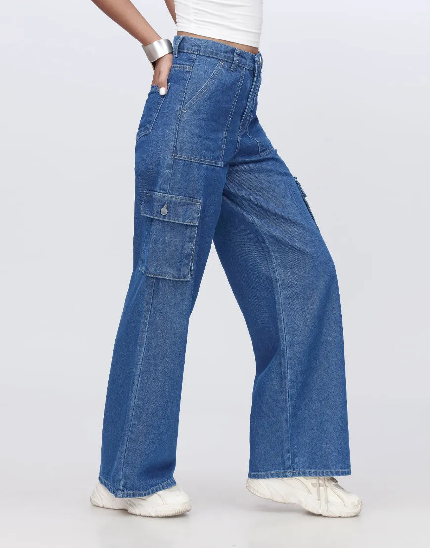 Wide Leg Flap Cargo Dark Blue