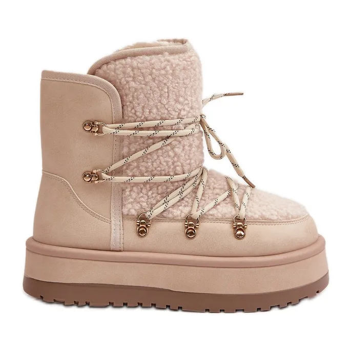 Women's Snow Boots On The Platform With Ties Light Beige Riaviana