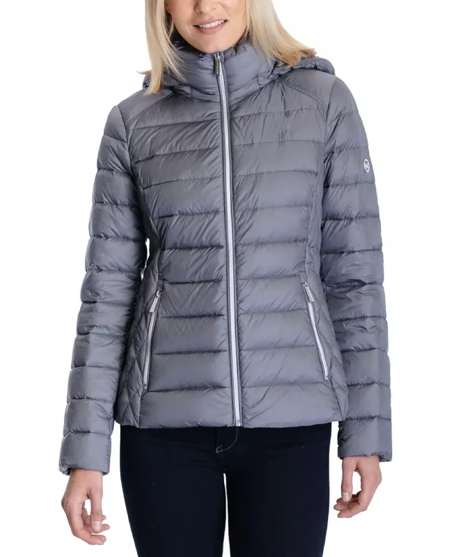 Women’s Hooded Packable Grey Puffer Jacket - The Puffer Jacket