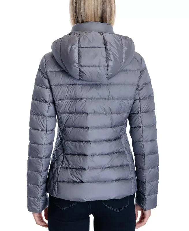 Women’s Hooded Packable Grey Puffer Jacket - The Puffer Jacket