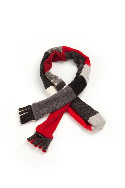 Wool Skinny Scarf in Red, Black, Grey