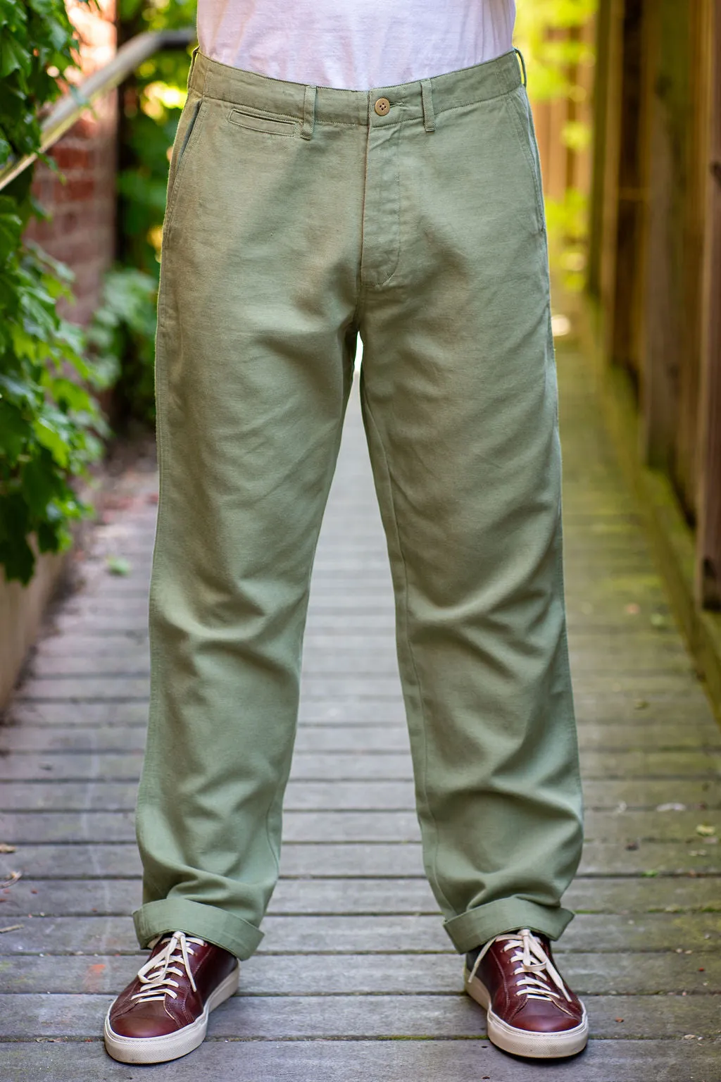 Wythe Flat Front Slub Cotton/Linen Twill Chinos - Faded Olive