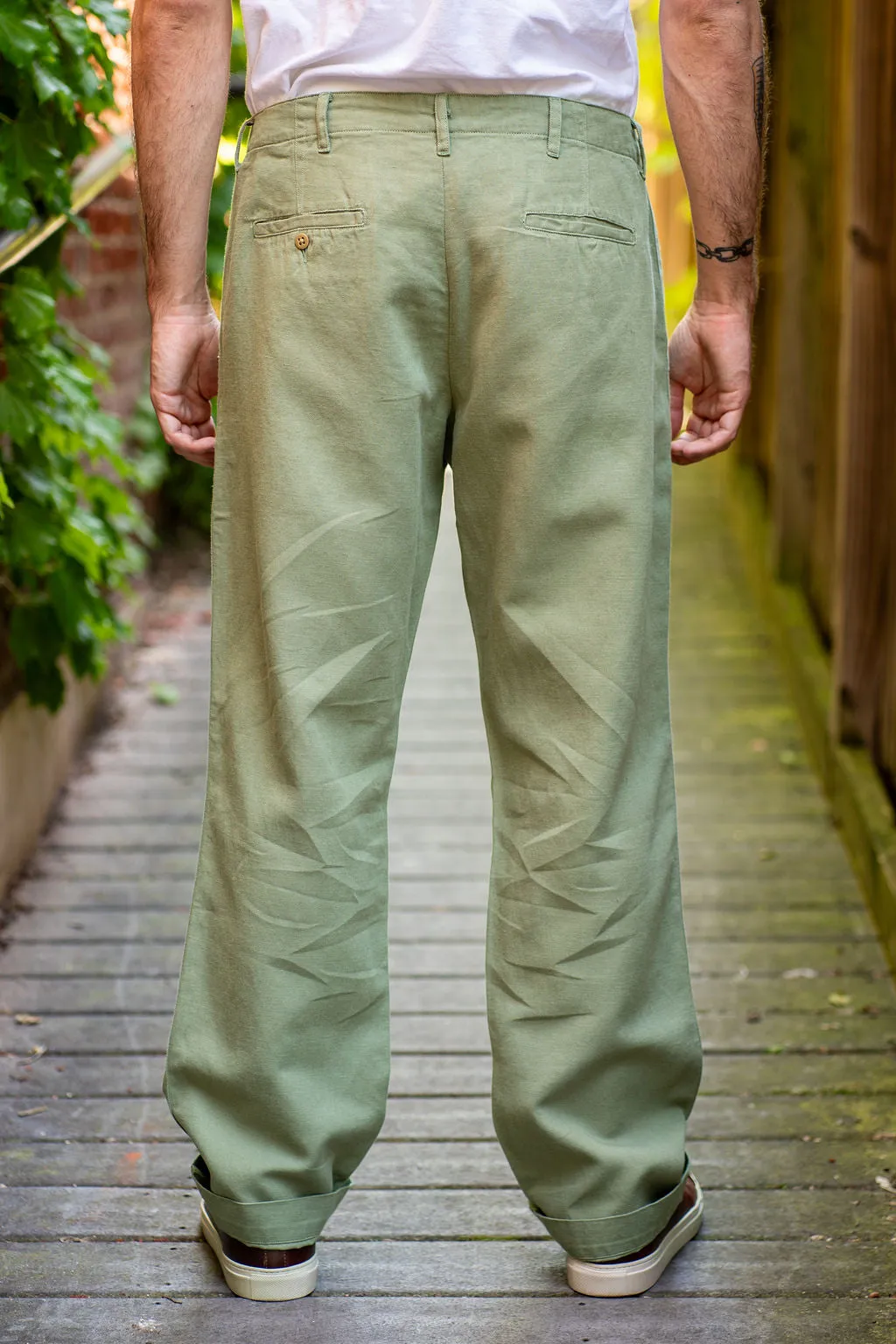 Wythe Flat Front Slub Cotton/Linen Twill Chinos - Faded Olive